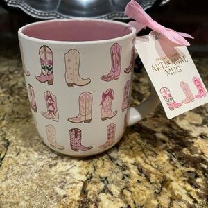 Sunday morning ceramics Artisanal pink boot mug with stone bottom - Brand new!